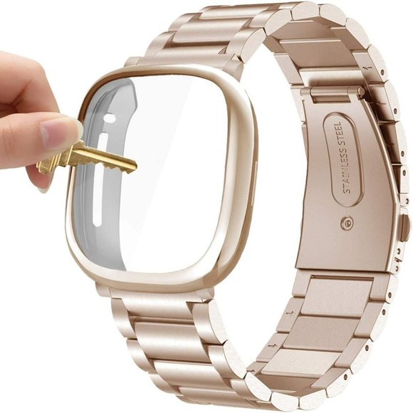 Champagne Beige Stainless Steel Replacement Band Fitbit Sense/ Versa 3